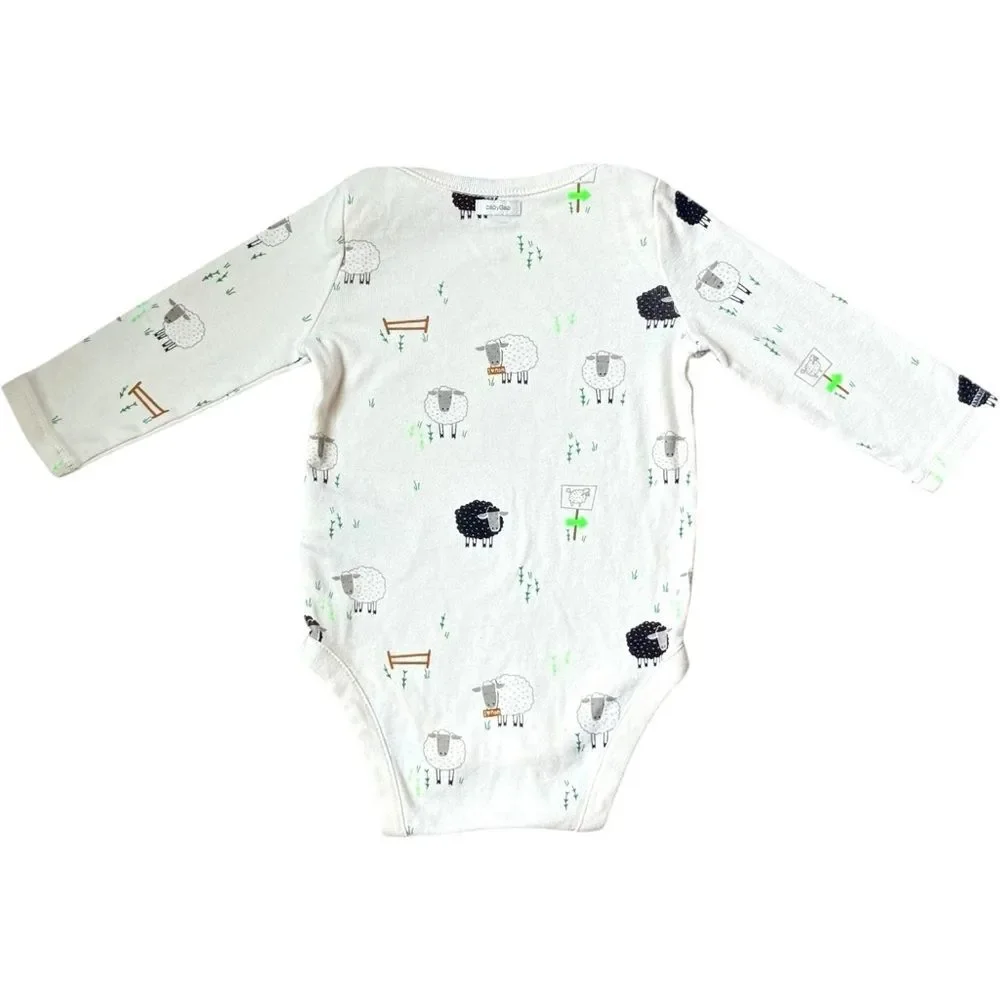 Baby GAP Long Sleeve Sheep Print 100% Cotton Onesie Bodysuit. 3-6 Months.